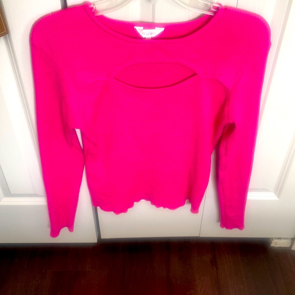 Stella Tweed hot pink peek a boo sweater Size L